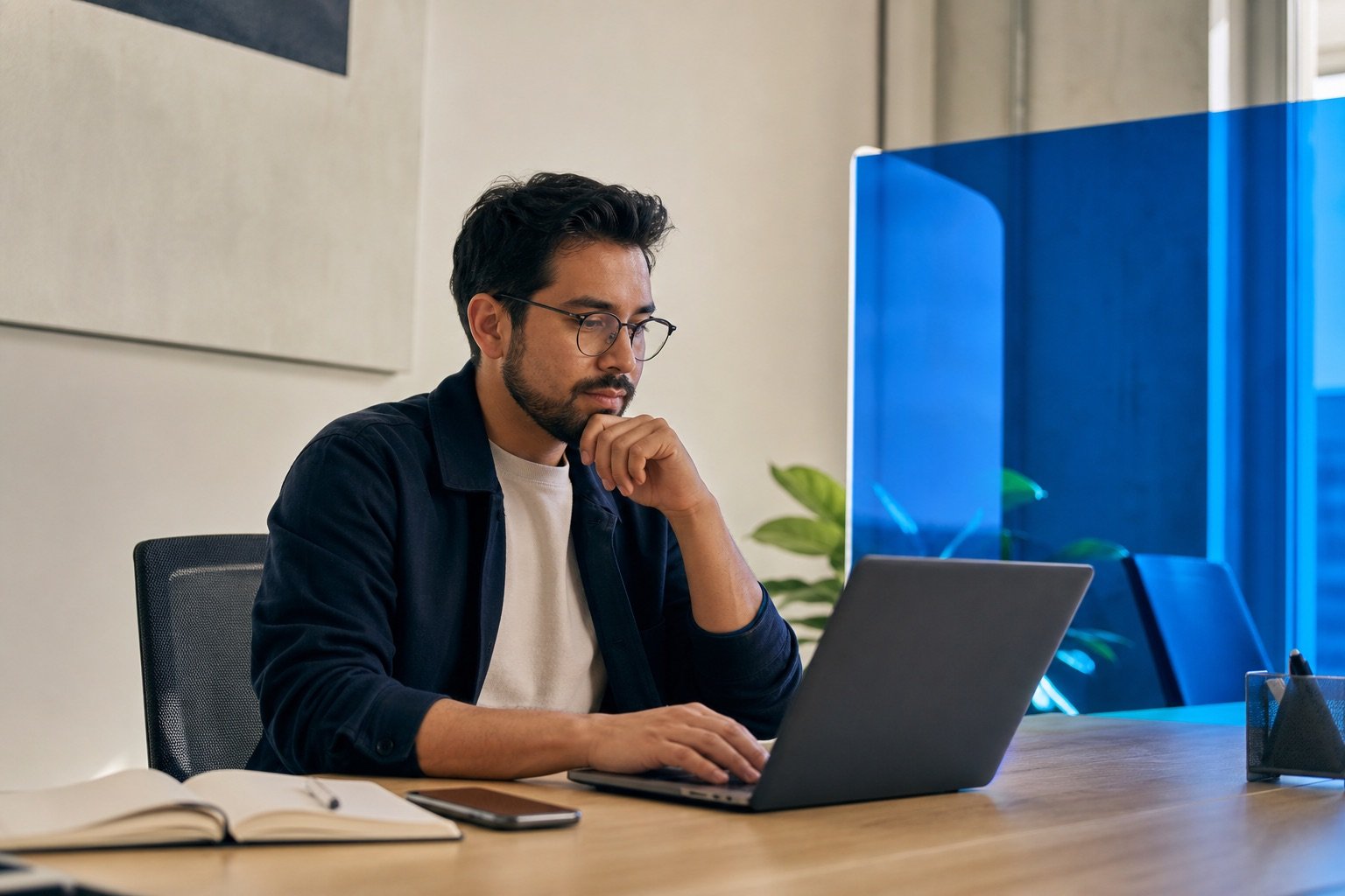 Asesor de seguros revisando la información de un prospecto antes de contactarlo